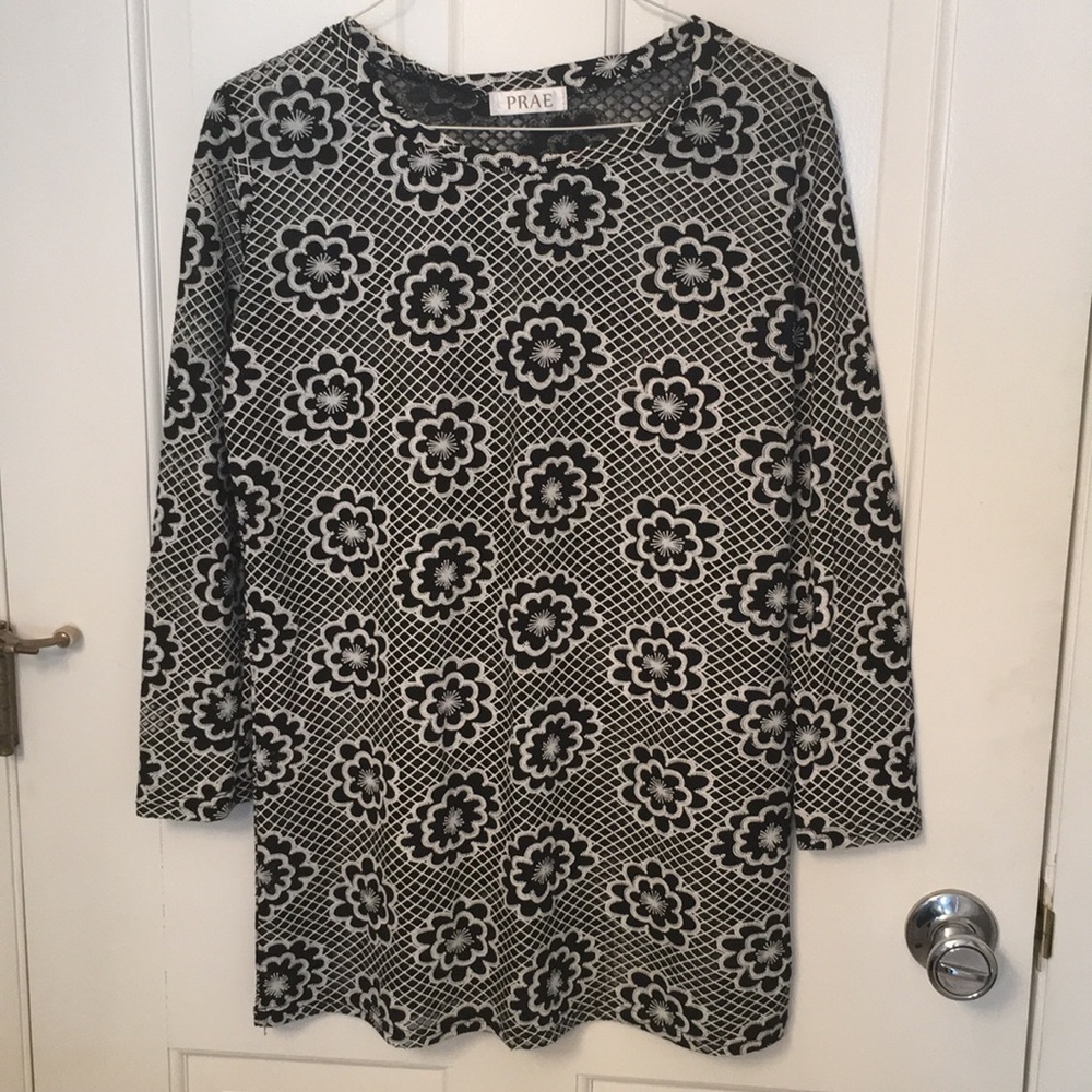Sheer black & white flower tunic
